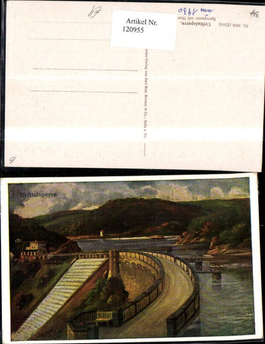 120955,Urfttalsperre b. Schleiden Sperrmauer m. Hotel um 1930