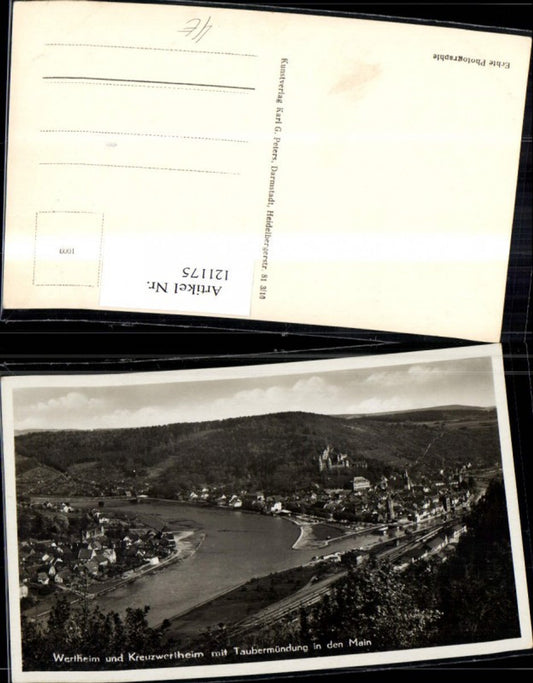 121175, Wertheim and Kreuzwertheim with Tauber estuary into the Main River aerial view