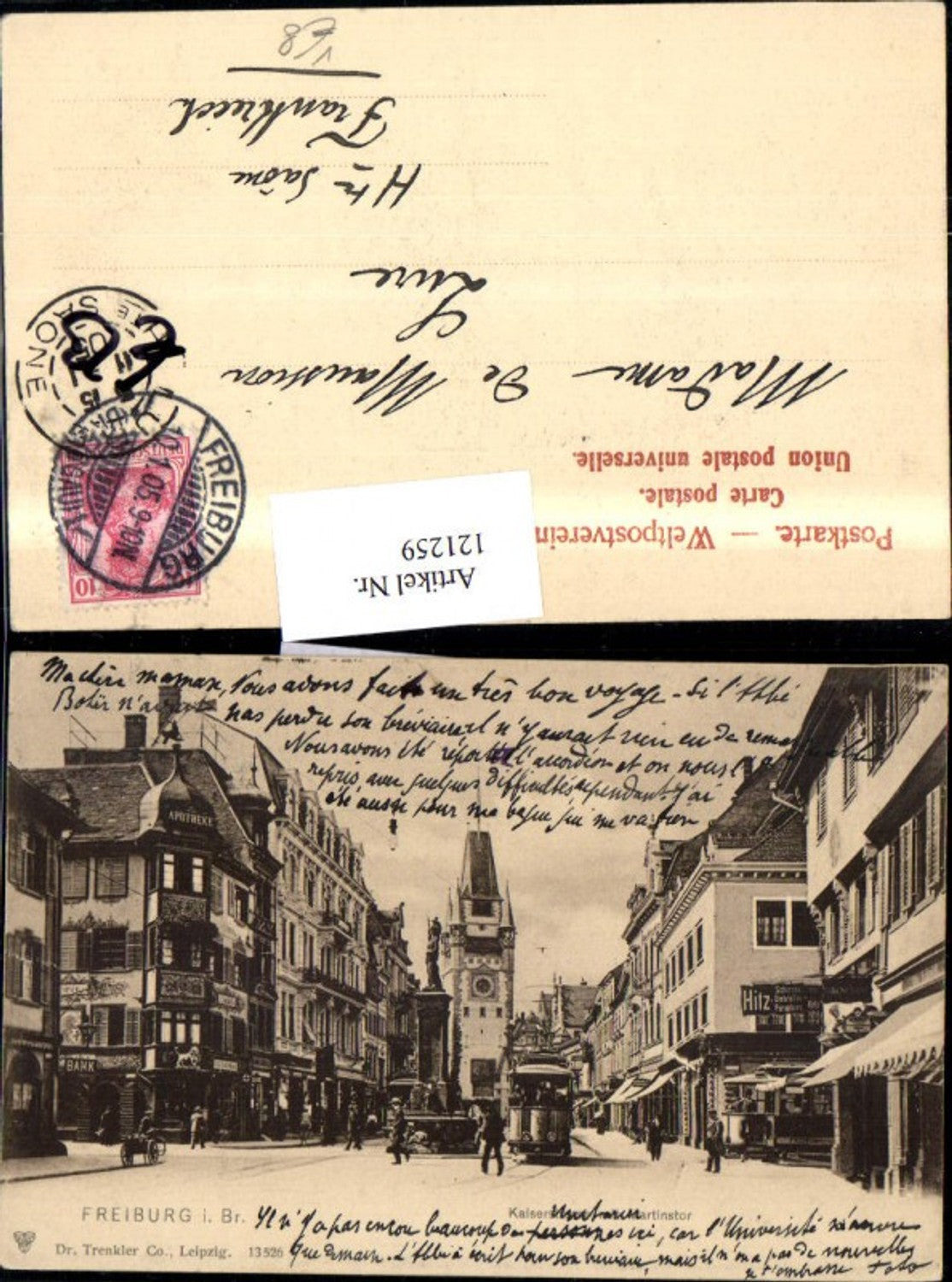 121259,Freiburg i. Breisgau Kaiserstrasse m. Martinstor Strassenansicht Strassenbahn pub Trenkler Co 13526