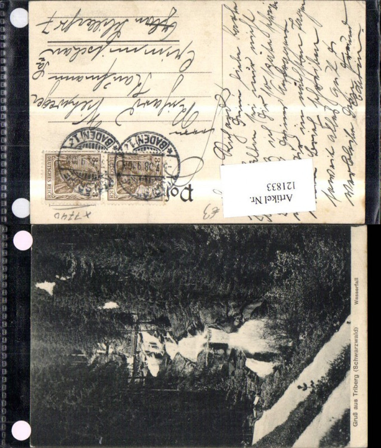 121833, Greetings from Triberg Black Forest Waterfall 1908