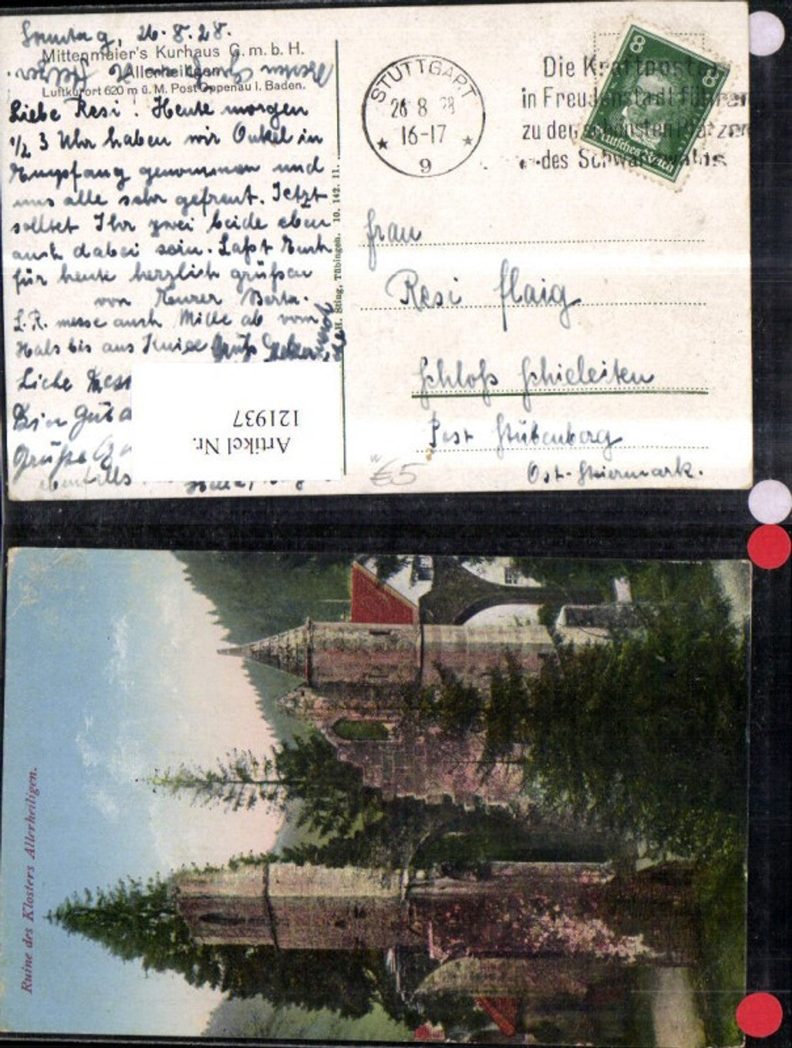 121937,Ruine d. Klosters Allerheiligen Oppenau 1928