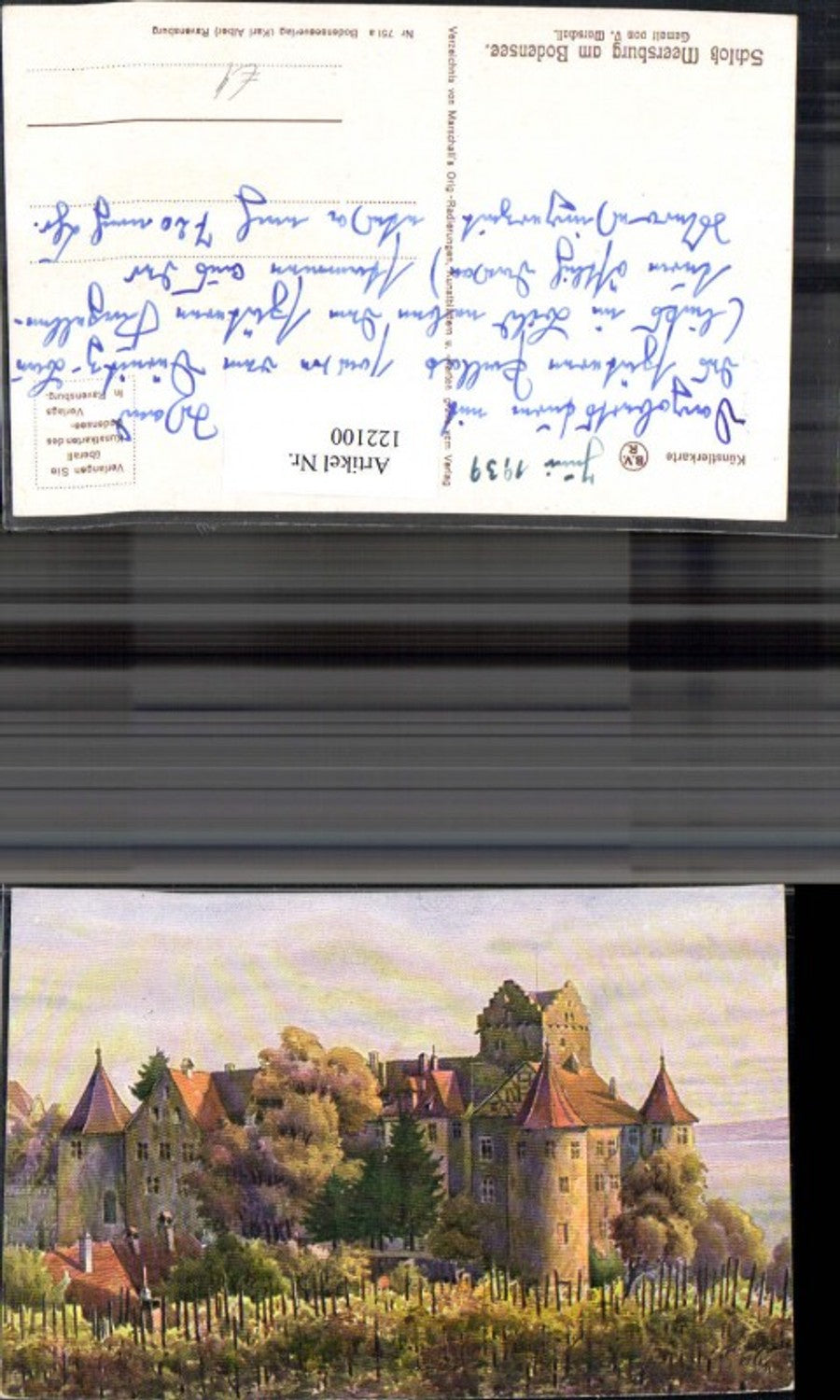 122100,Künstlerkarte Schloss Meersburg a. Bodensee 1939