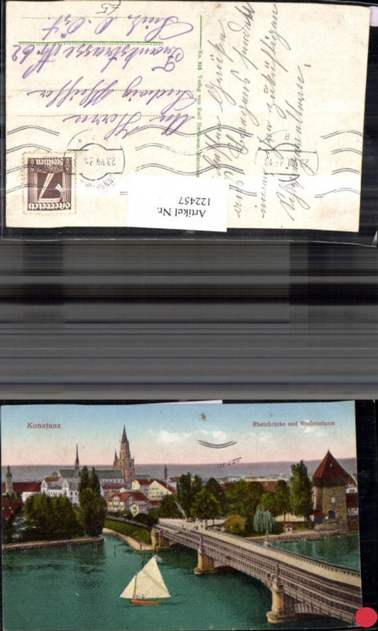 122457, Konstanz View of the Rhine Bridge and Rhine Gate Tower 1925