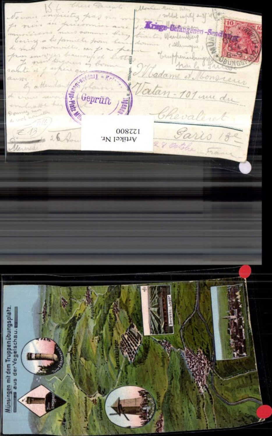 122800,Münsingen m. d. Truppenübungsplatz a. d. Vogelschau LageAk 1914