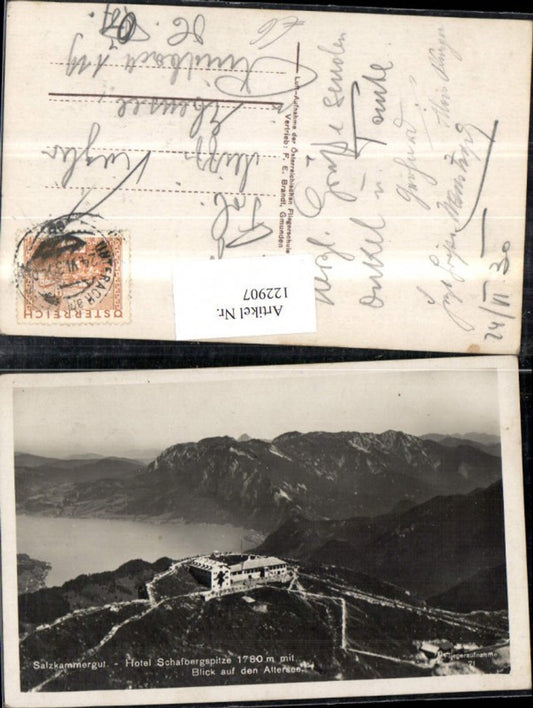 122907,Salzkammergut Hotel Schafbergspitze Blick auf Attersee 1930