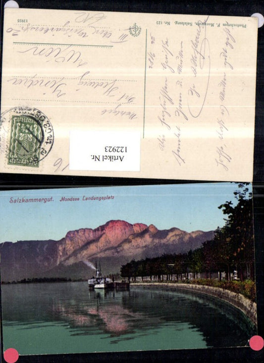 122923,Salzkammergut Mondsee Landungsplatz Ansicht Schiff Dampfer Steg 1912