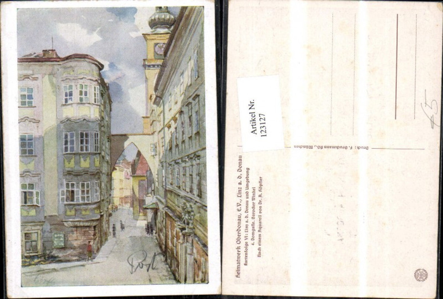 123127,Linz KünstlerAk Strassenansicht