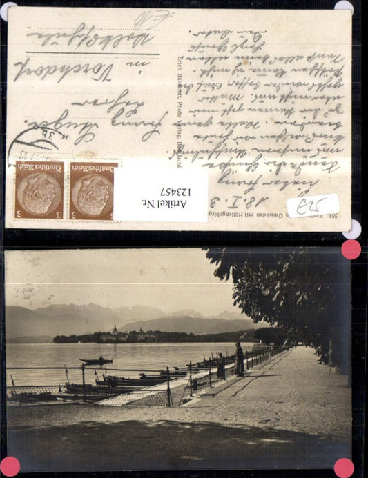 123457,Esplanade i. Gmunden m. Höllengebirge 1939 Ansicht Bootshafen