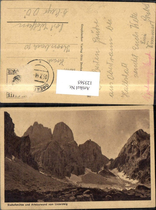 123565,Bischofsmütze u. Armkarwand v. Linzersteig Gosaukamm Bergansicht 1948