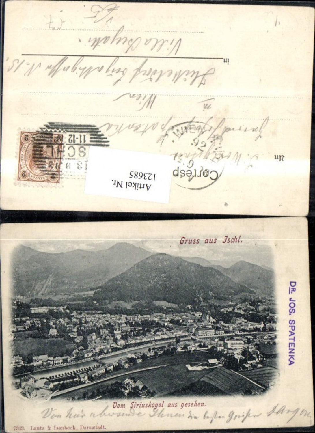 123685,Gruss aus Ischl v. Siriuskogel aus gesehen 1898 pub Lautz u. Isenbeck