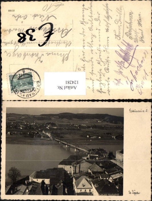 124281,Braunau a. Inn Ansicht m. Brücke 1934