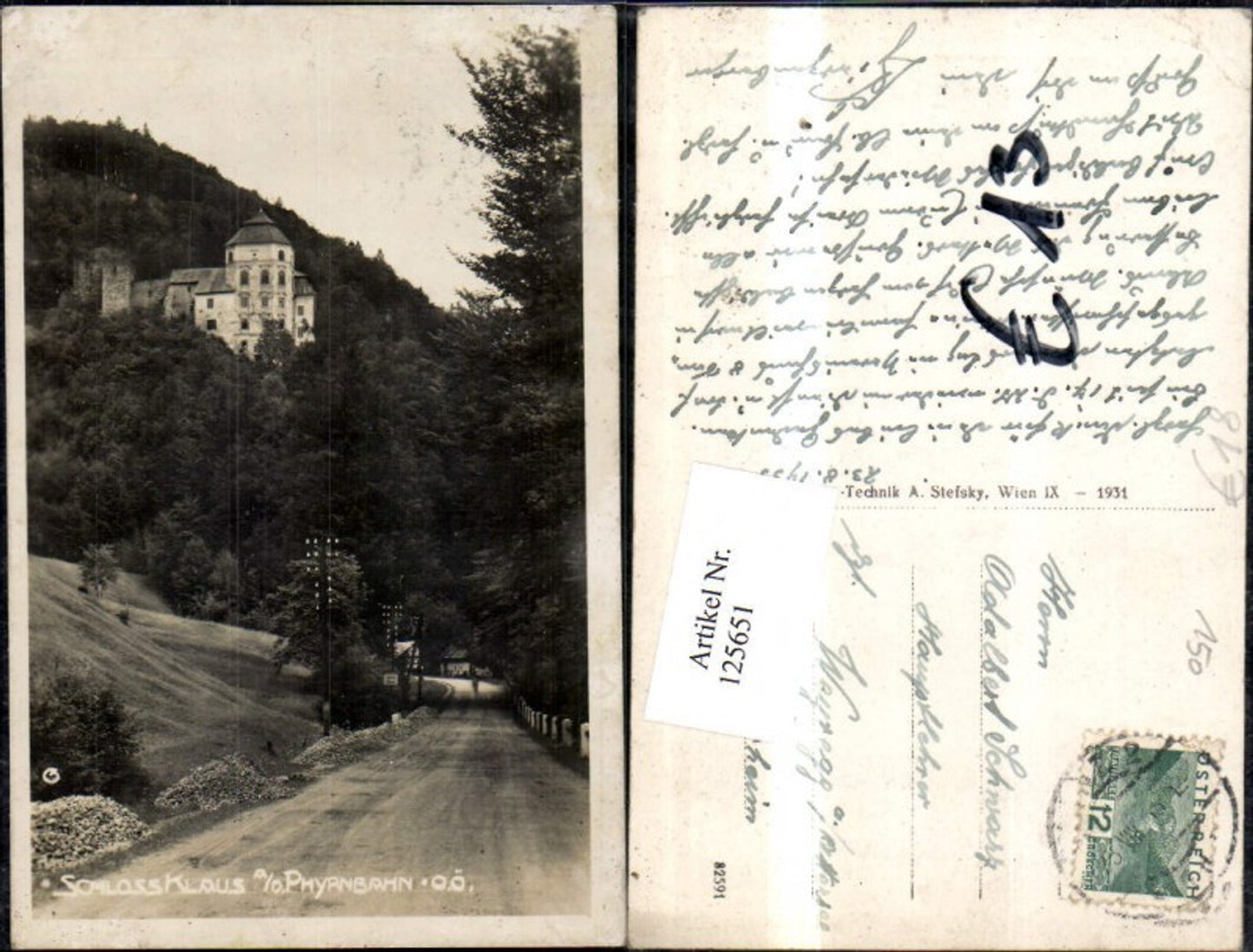 125651,Schloss Klaus a. d. Pyhrnbahn Ansicht 1933