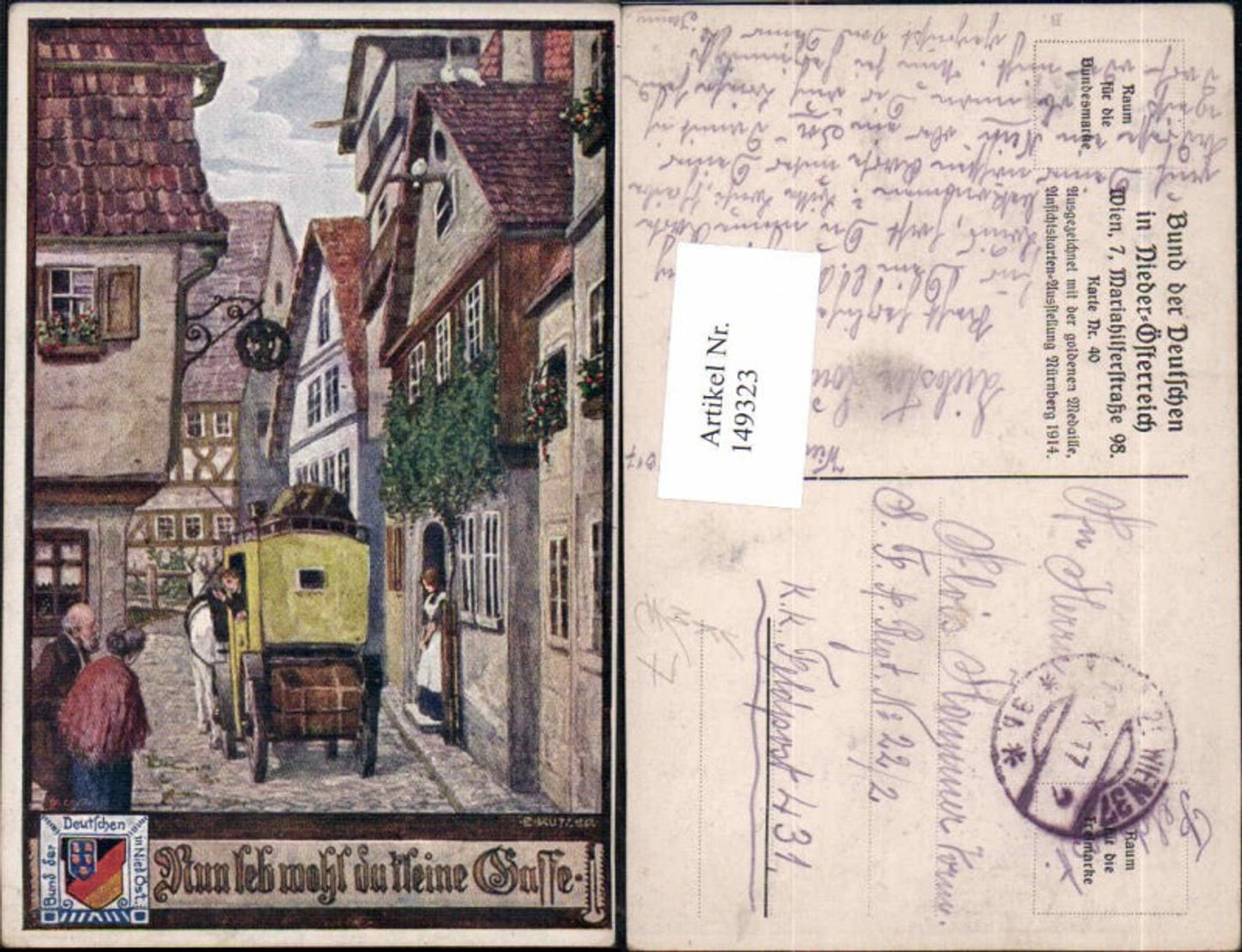 149323,Bund d. deutschen in Niederösterreich 40 Ernst Kutzer Postkutsche