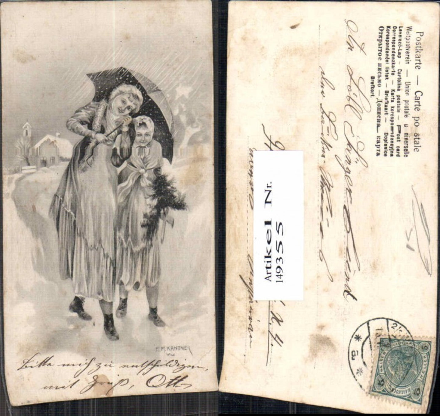 149355,Jugendstil Art Nouveau E.M. Kantner Schirm Kinder