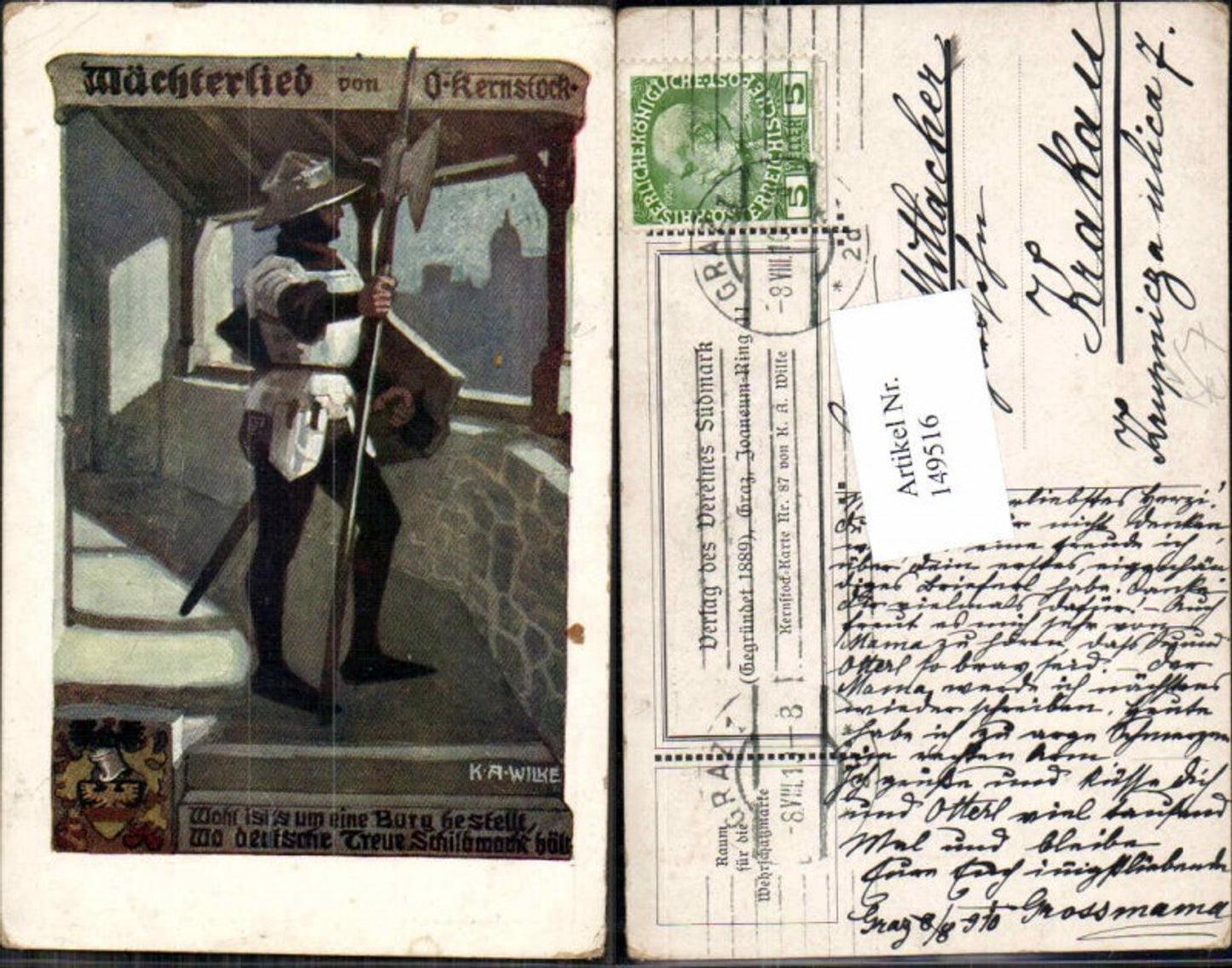 149516,Verein Südmark 87 K.A. Wilke Wächterlied Kernstock