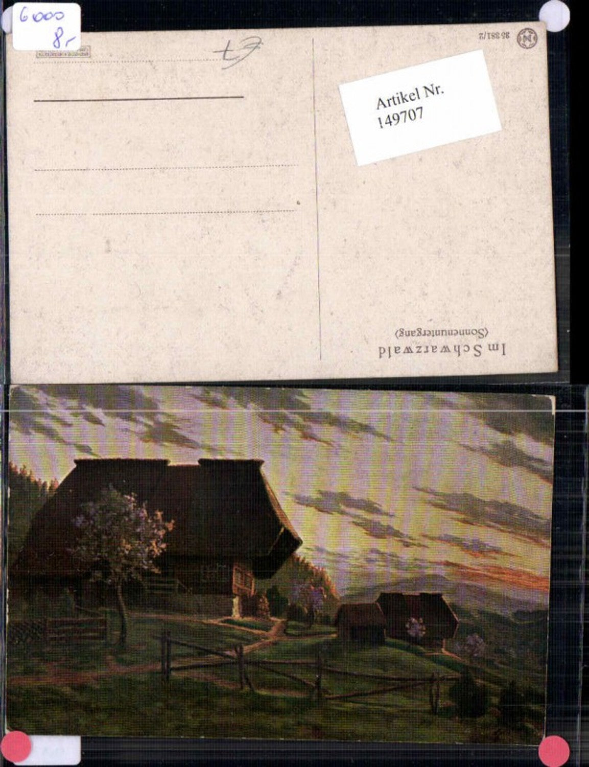 149707,Künstlerkarte Im Schwarzwald Sonnenuntergang H. Simon