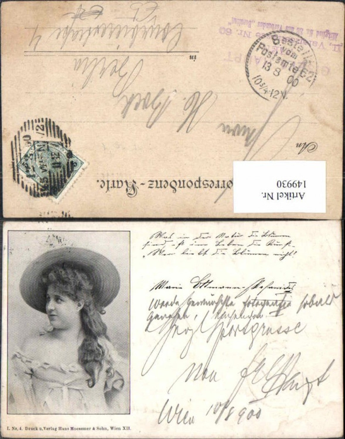 149930,Schöne Frau mit Hut 1900 pub Moessmer Sohn Wien 12