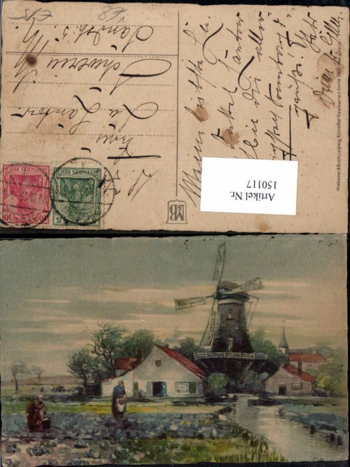 150117,Windmühle Windrad Mühle Künstlerkarte pub Meissner Buch 2857