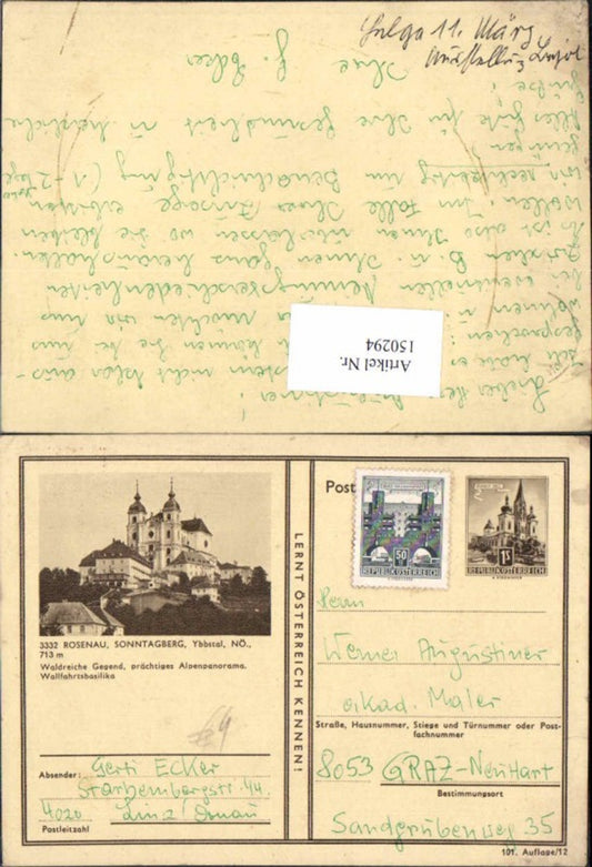 150294,Bildpostkarte Sonntagberg Rosenau Kematen + ZSFR