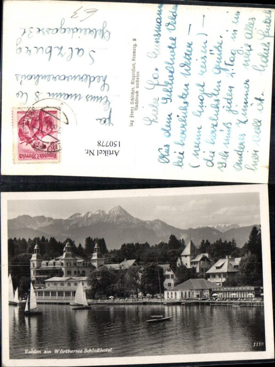 150778,Velden a. Wörthersee Ansicht Schloss Segelboote 1959