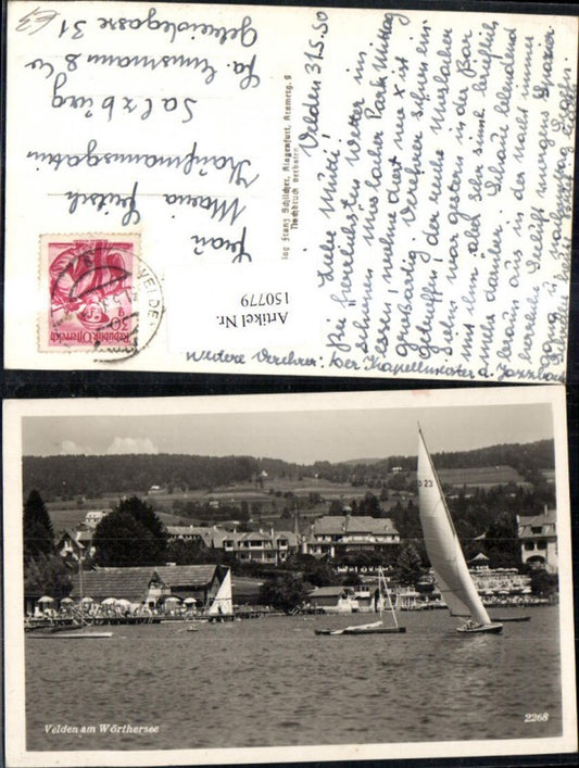 150779,Velden a. Wörthersee Ansicht m. Segelbooten 1950
