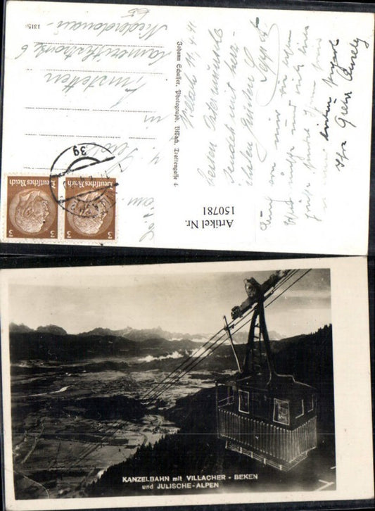 150781,Villach Kanzelbahn Julische Alpen Ansicht Seilbahn Gondel 1941