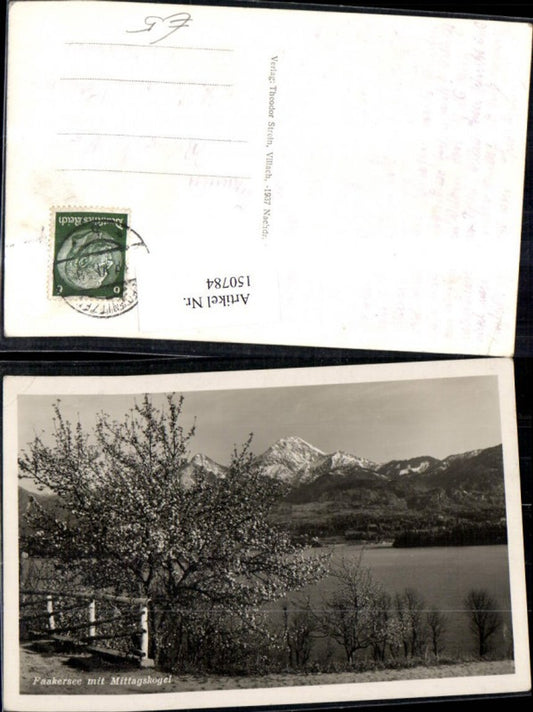 150784,Faagersee m. Mittagskogel Faak a. See Ansicht m. Blütenzweig 1938