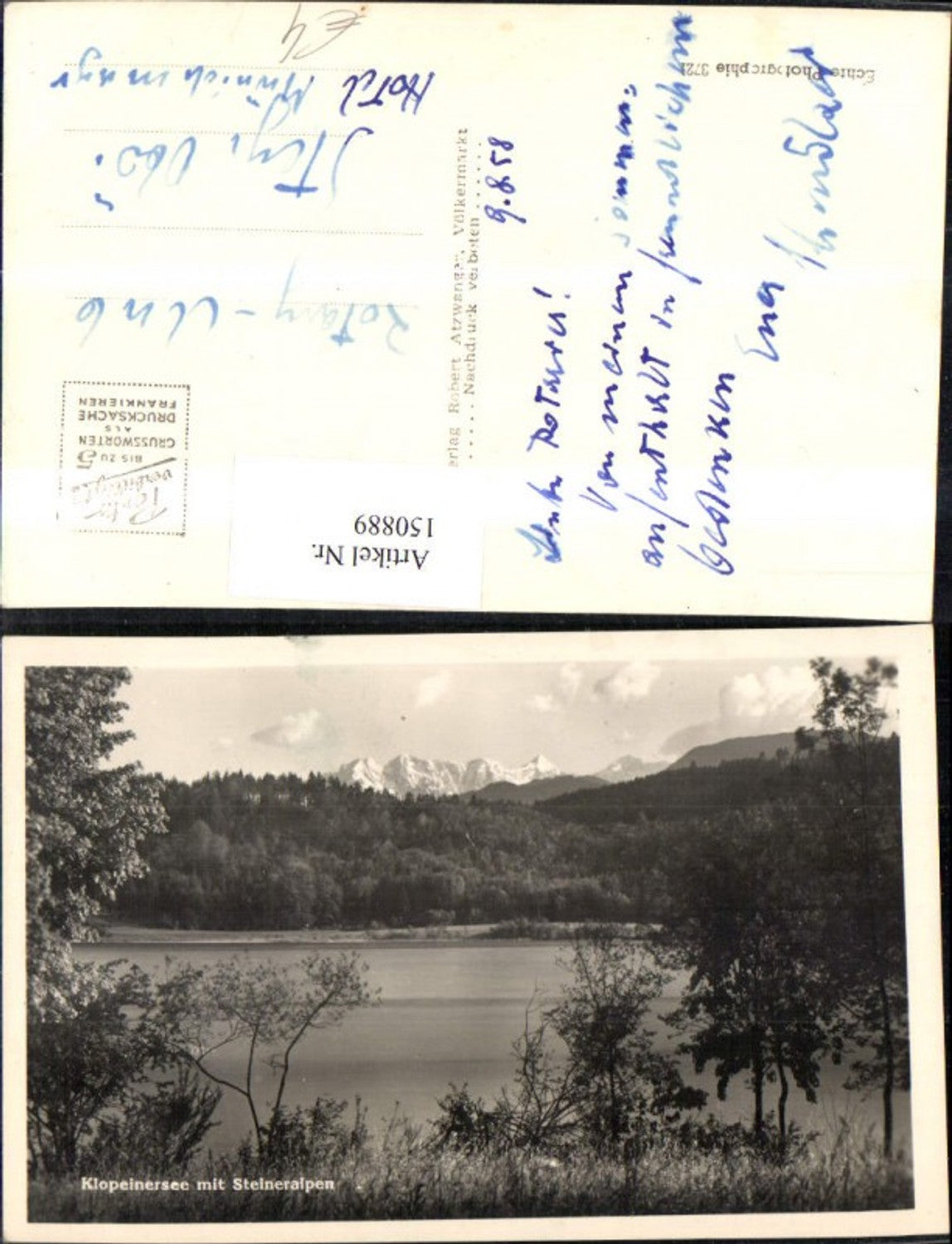 150889,Klopeinersee m. Steineralpen Ansicht 1958