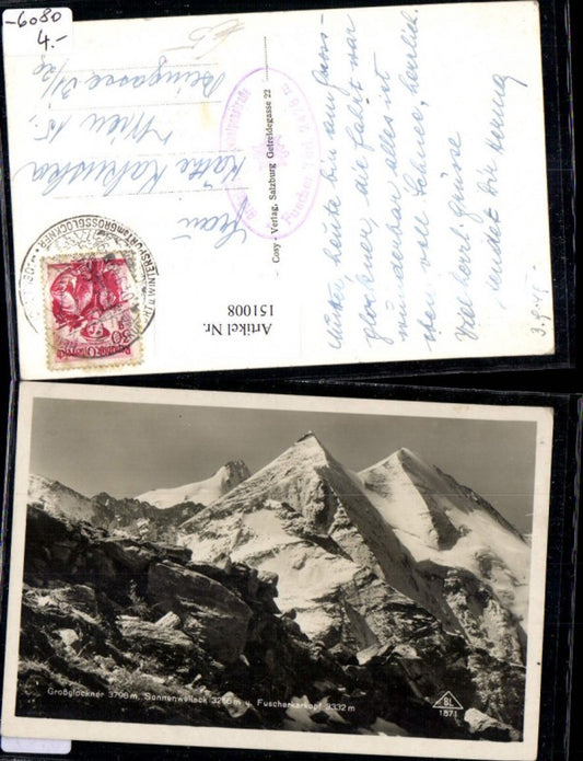 151008,Großglockner Sonnenwelleck Fuscherkarkopf Bergansicht 1949 Heiligenblut Fusch