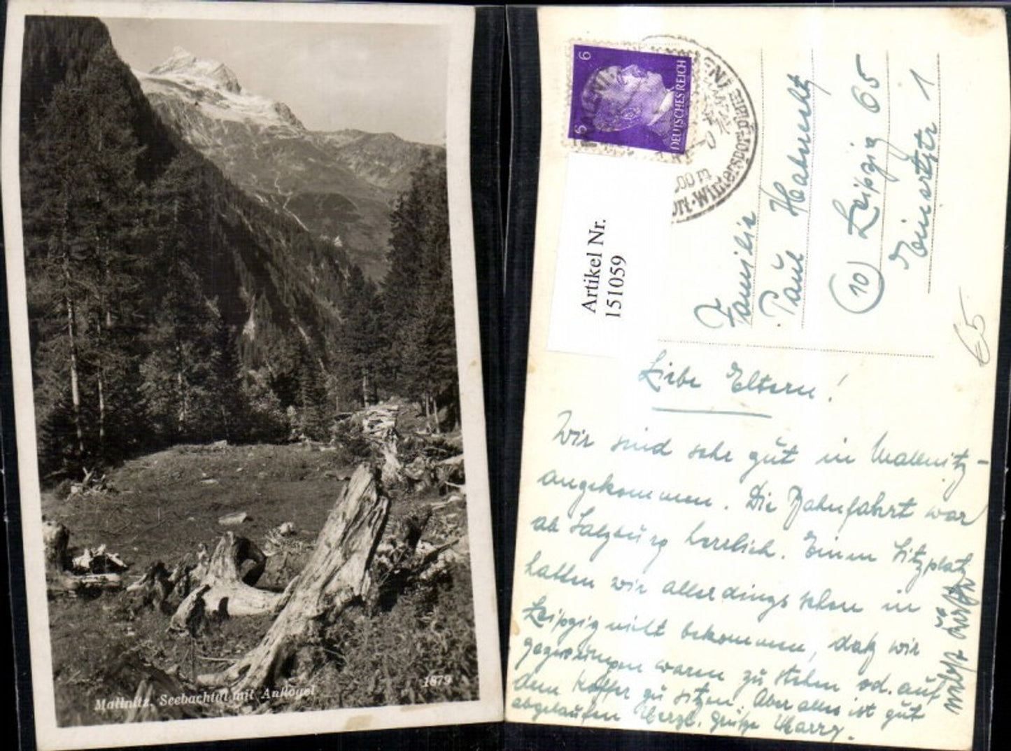 151059,Mallnitz Seebachtal m. Ankogel Ansicht Wald Lichtung 1944