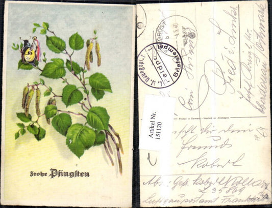 151120, Pentecost birch twig branch with musical beetle June beetle field post 1940