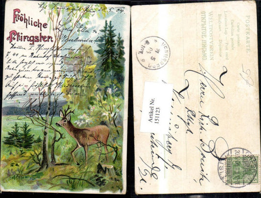 151123, Pentecost, forest scene with deer, roe deer, 1904