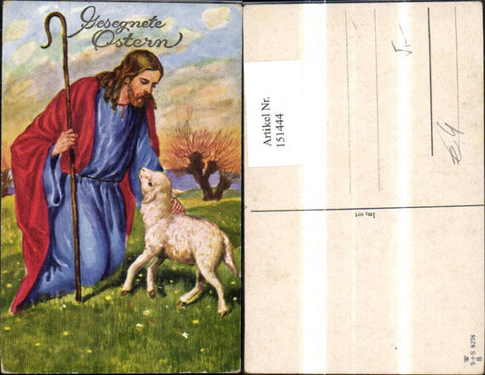 151444, Easter Jesus Shepherd's Staff Lamb Meadow Glitter Lettering