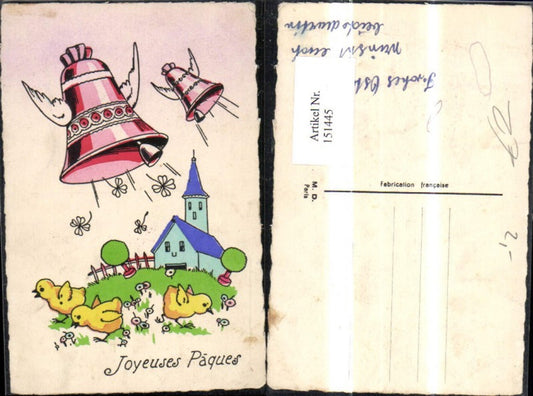 151445, Easter Church with meadow, chicks, bells with angel wings, wings