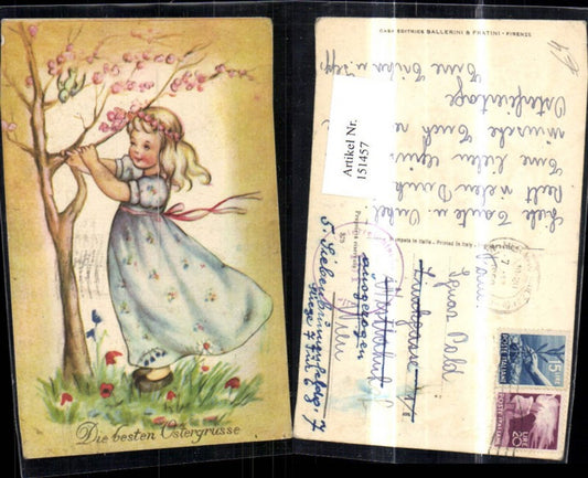151457, Easter girl with flowering tree, bird, flowers