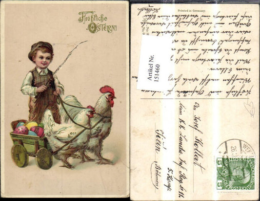 151460, Easter boy with chicken carriage, carriage with Easter eggs, eggs with gold decoration
