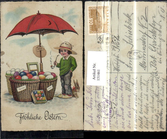 151461, Easter boy with pipe, wicker baskets with Easter eggs, eggs, parasol, rabbit