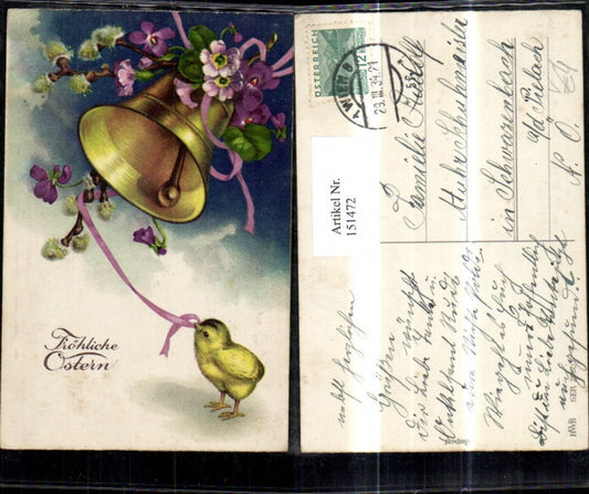 151472, Easter chick ringing daffodil bell bow flowers pussy willow pub HWB 2960