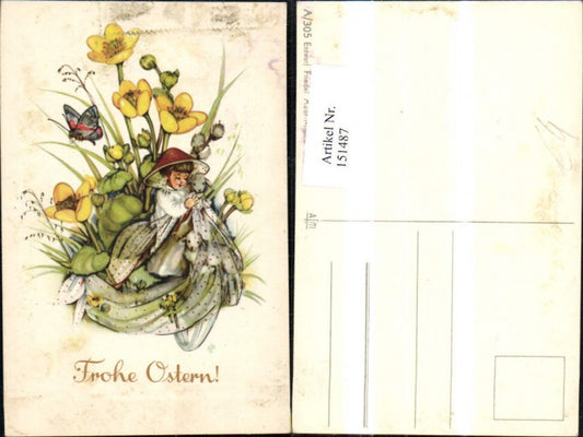 151487, Easter Child with Lamb Flowers Butterfly