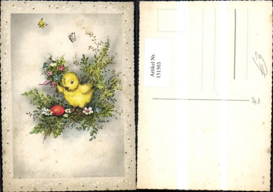 151503, Easter chick with bouquet of flowers, Easter egg, egg, flowers, butterfly
