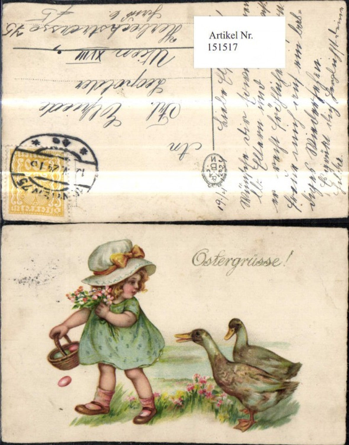 151517, Easter girl with basket, eggs, Easter eggs, ducks