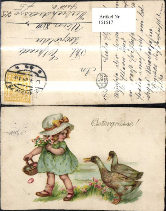 151517, Easter girl with basket, eggs, Easter eggs, ducks