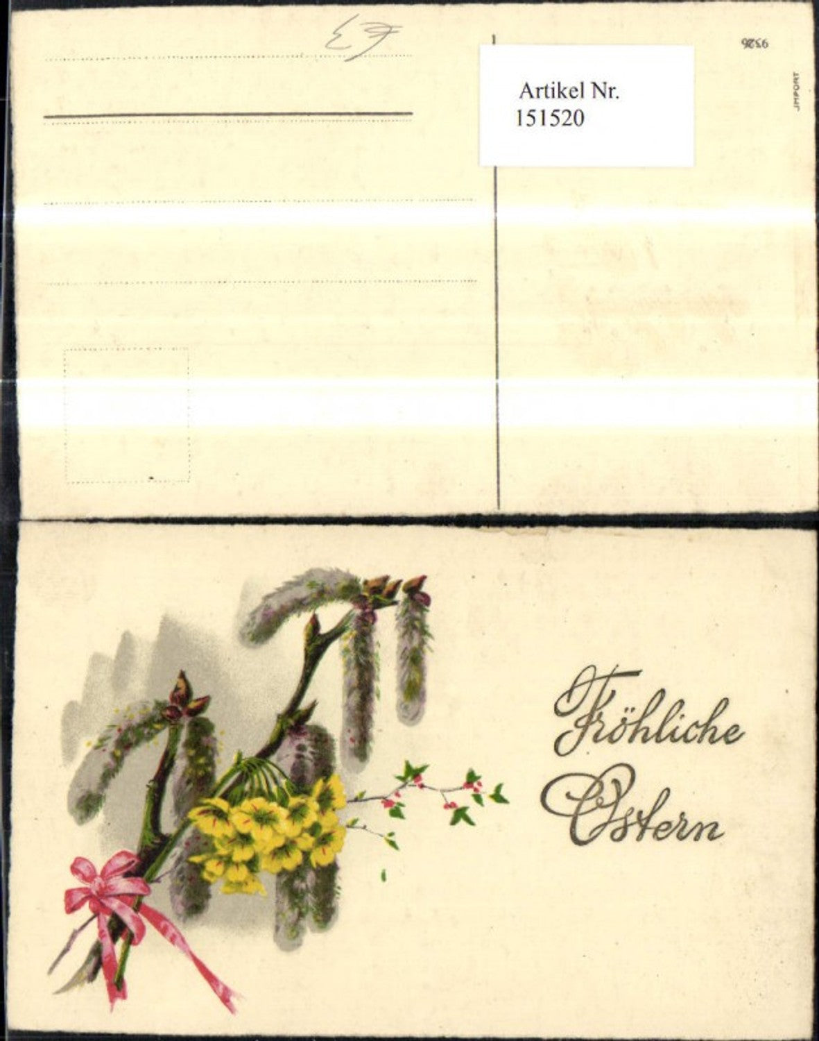 151520, Easter embossing Ak pussy willow branch branch with flowers ribbon glitter lettering