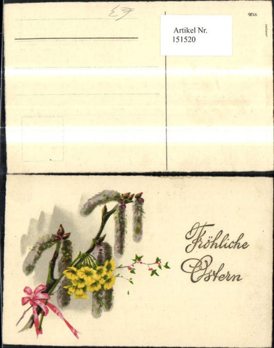 151520, Easter embossing Ak pussy willow branch branch with flowers ribbon glitter lettering