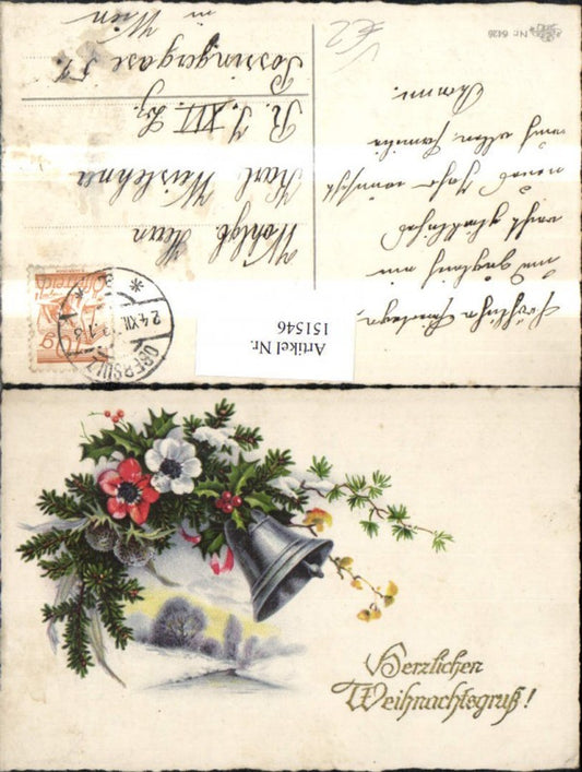 151546, Christmas Winter Landscape Bell Fir Branch Flowers Glitter Lettering pub Erika 6426