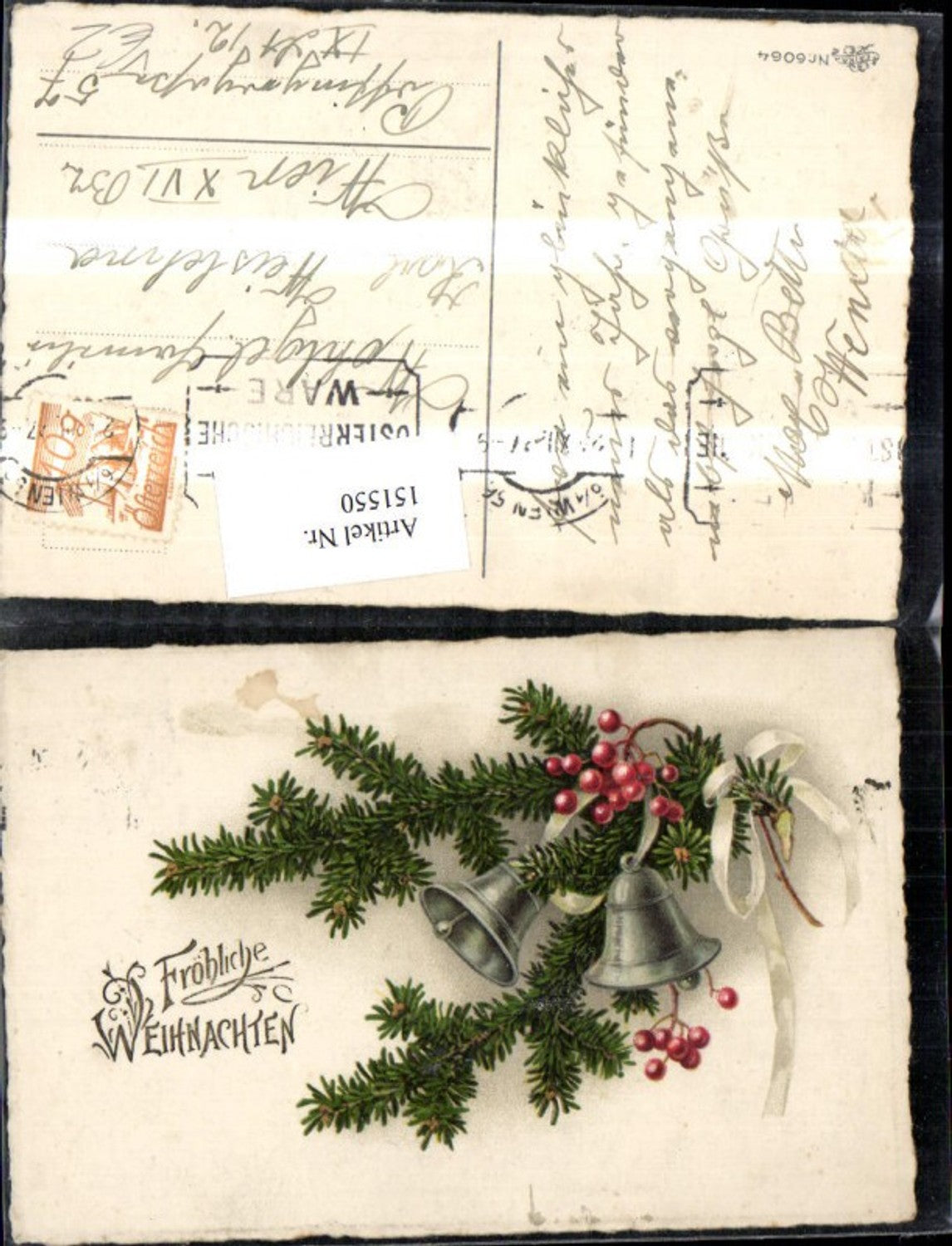 151550, Christmas fir branch twig bell ribbon pub Erika 6064
