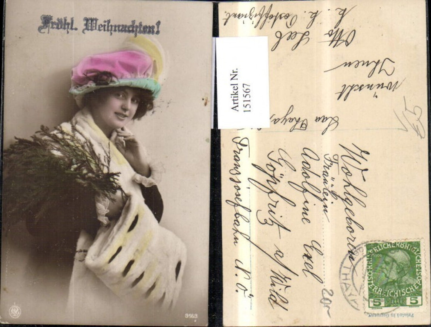 151567, Christmas photo, woman with fir branches, muff pub NPG 3163
