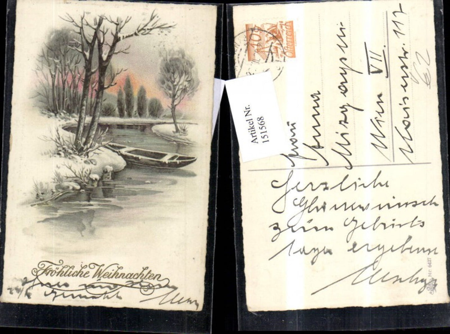151568, Christmas Winter Landscape River Boat Glitter Lettering Pub Erika 6427