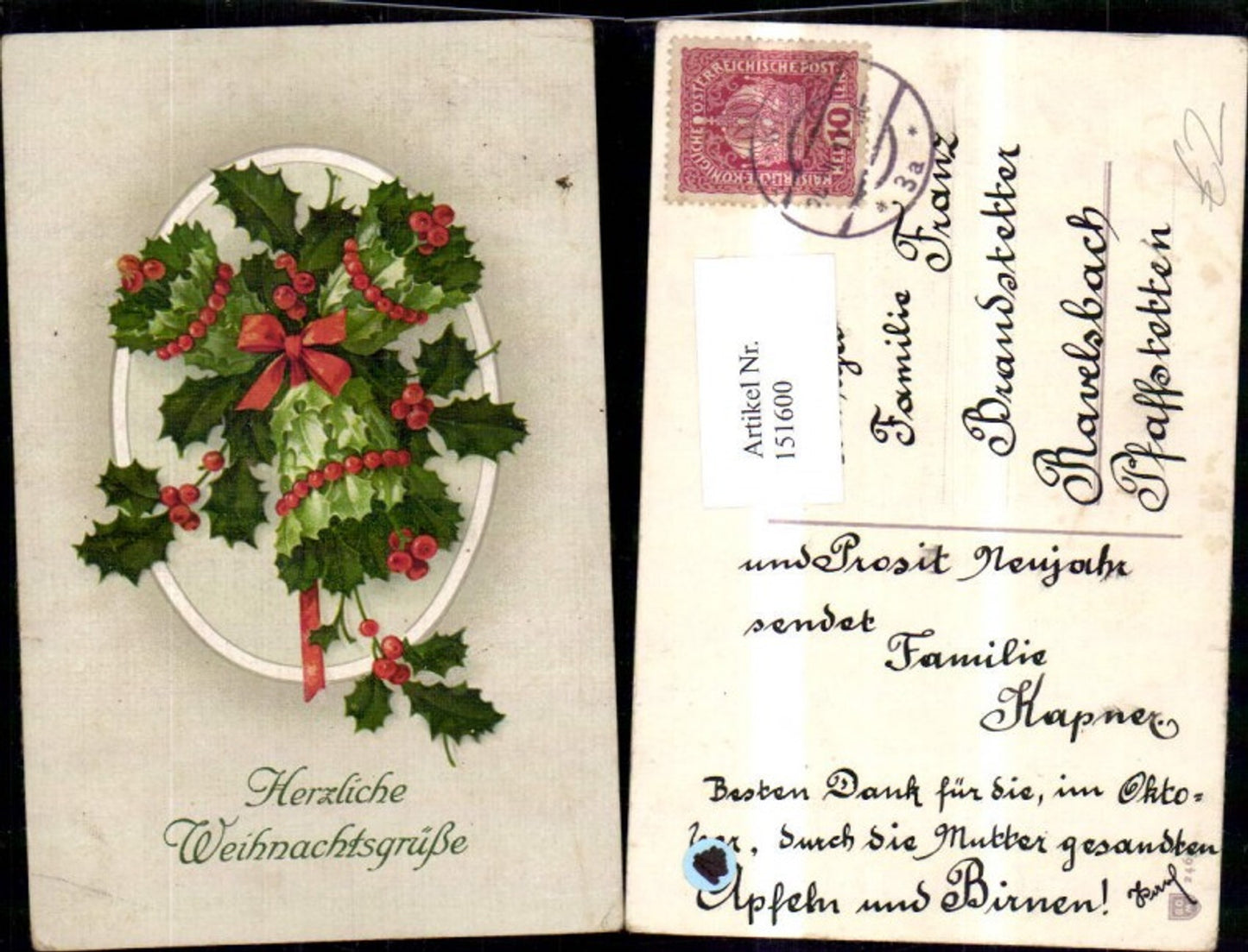 151600, Christmas holly branch twig bow