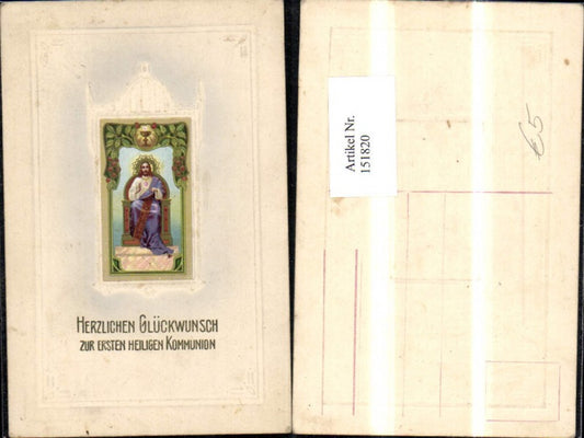 151820,Glückwünsche zur Hl Kommunion Präge Ak Jesus Glitzerschrift